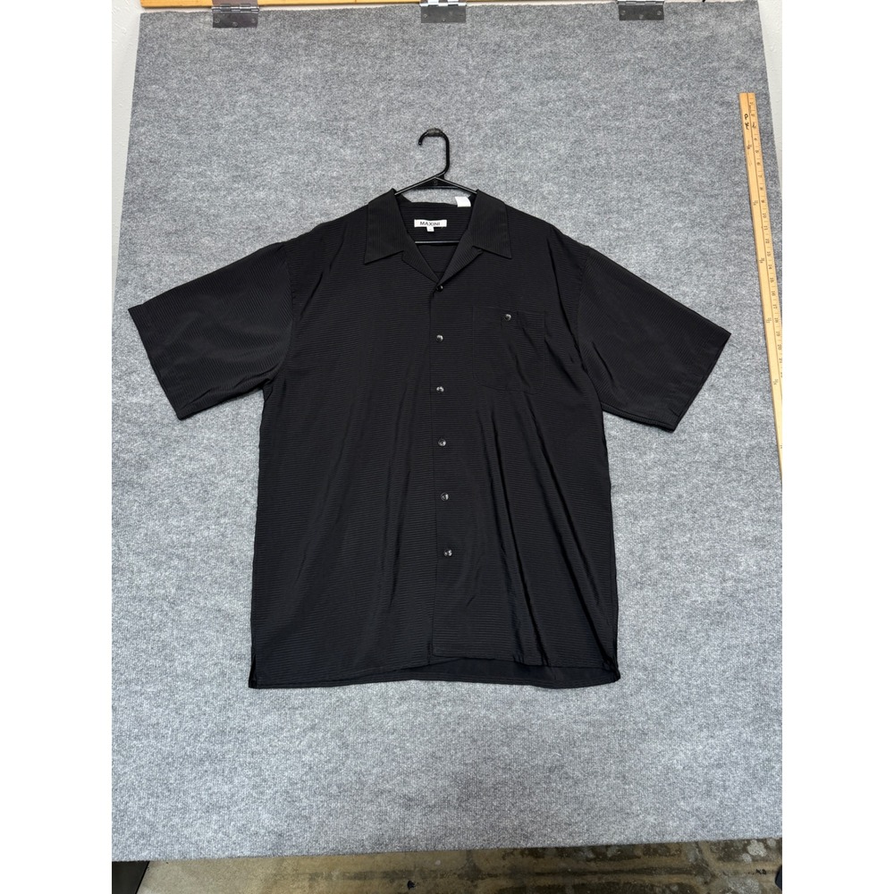 Maxini Mens XL Black Short Sleeve Button Down Shirt‎ Camp Collar Micro Ribbed